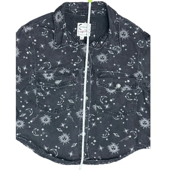 STOOSH Vintage Denim Jacket – Celestial Sun & Moon Print – Size Juniors XL - Picture 5 of 8
